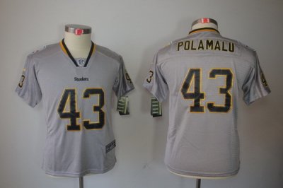 Youth Nike NFL Pittsburgh Steelers #43 Troy Polamalu Grey Jerseys[Elite Lights Out]