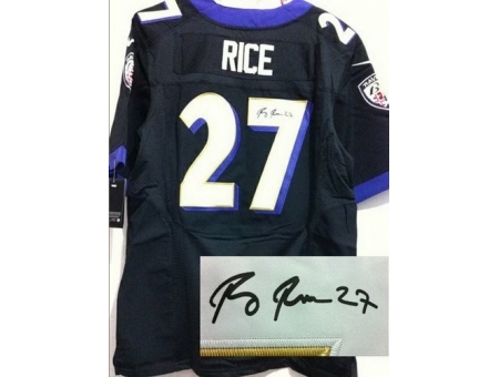 Nike Baltimore Ravens 27 Ray Rice Black Elite Signed NFL Jersey