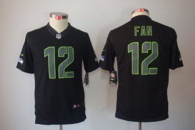 Youth Nike Seattle Seahawks 12# Fan Black Jerseys[Impact Limited]