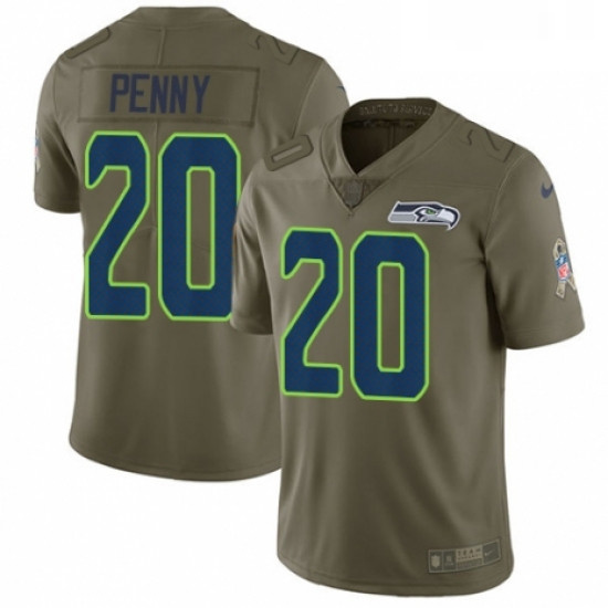 Mens Nike Seattle Seahawks 20 Rashaad Penny Limited Olive 2017 Salute to Service NFL Jersey