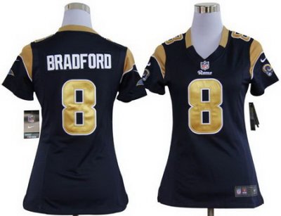 Women Nike St. Louis Rams 8# Sam Bradford Dark Blue Nike NFL Jerseys