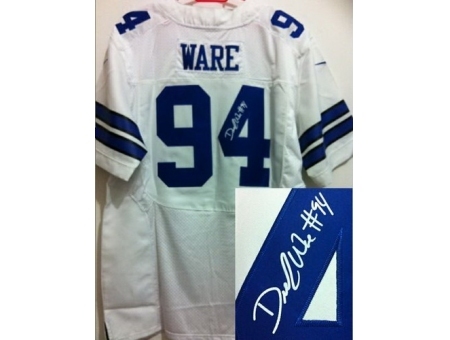 Nike Dallas Cowboys 94 DeMarcus Ware White Elite Signed NFL Jersey