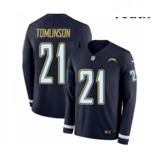 Youth Nike Los Angeles Chargers 21 LaDainian Tomlinson Limited Navy Blue Therma Long Sleeve NFL Jers