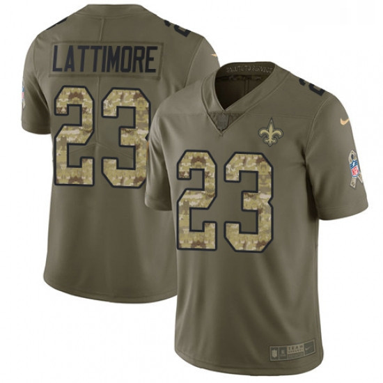 Mens Nike New Orleans Saints 23 Marshon Lattimore Limited OliveCamo 2017 Salute to Service NFL Jerse