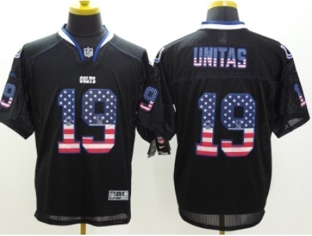 Nike Indianapolis Colts 19 Johnny Unitas Black Elite USA Flag Fashion NFL Jersey