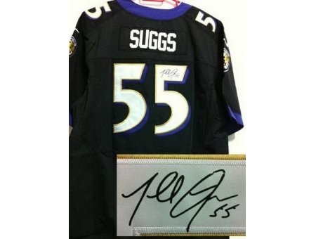 Nike Baltimore Ravens 55 Terrell Suggs Black Elite Signed NFL Jersey