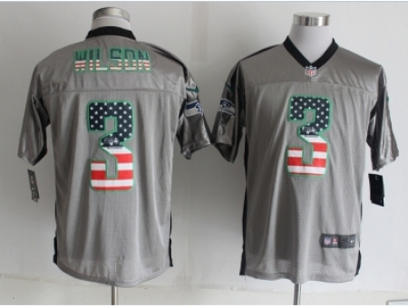 Nike Seattle Seahawks 3 Russell Wilson Grey Elite USA Flag Fashion Shadow NFL Jersey