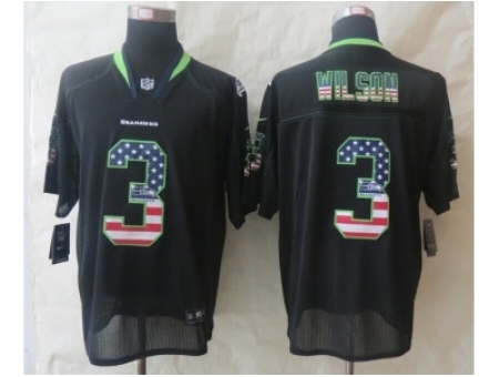 Nike Seattle Seahawks 3 Russell Wilson Black Elite USA Flag Fashion NFL Jersey