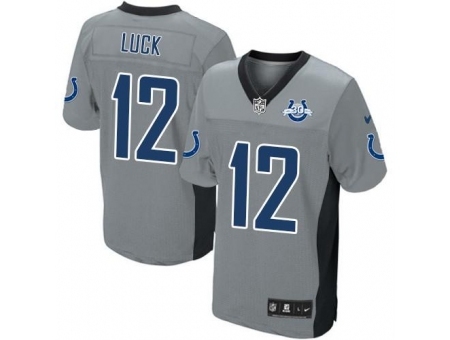 Nike Indianapolis Colts 12 Andrew Luck Grey Elite Shadow 30th Seasons Patch NFL Jersey