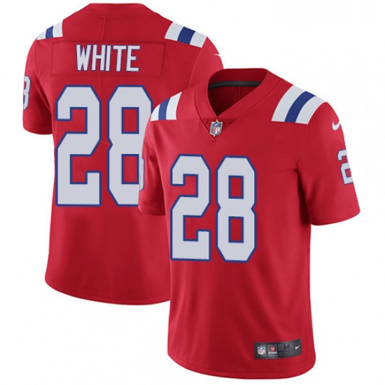 Mens Nike New England Patriots 28 James White Red Alternate Vapor Untouchable Limited Player NFL Jer