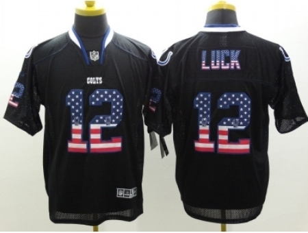 Nike Indianapolis Colts 12 Andrew Luck Black Elite USA Flag Fashion NFL Jersey