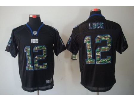 Nike Indianapolis Colts 12 Andrew Luck Black Elite Lights Out Camo Number NFL Jersey