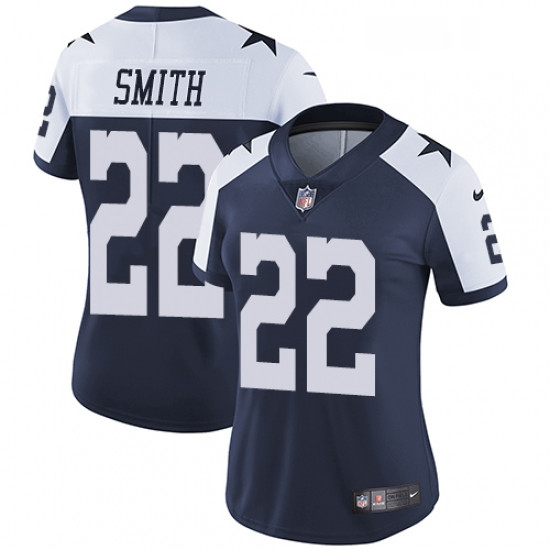 Womens Nike Dallas Cowboys 22 Emmitt Smith Navy Blue Throwback Alternate Vapor Untouchable Limited P