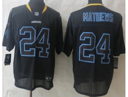 Nike San Diego Chargers 24 Ryan Mathews Black Elite Lights Out NFL Jersey