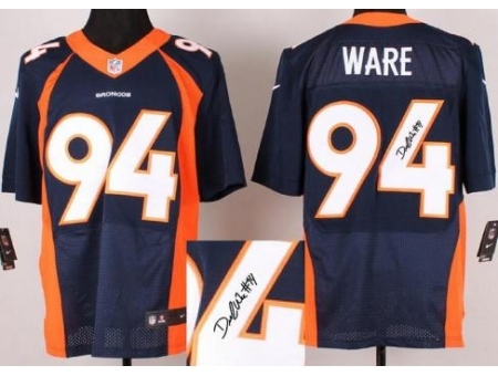 Nike Denver Broncos 94 DeMarcus Ware Blue Elite Signed NFL Jersey