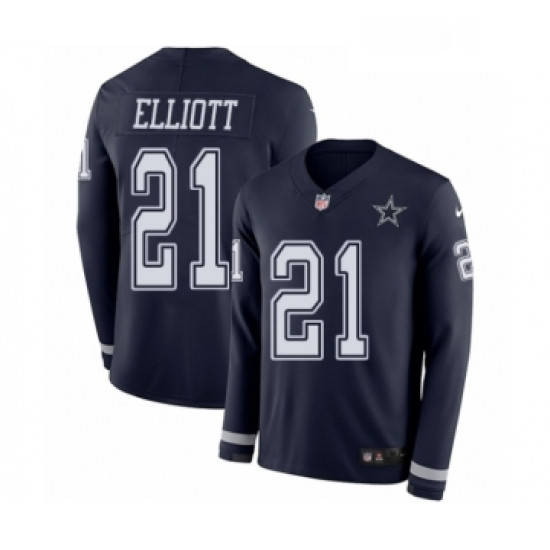 Youth Nike Dallas Cowboys 21 Ezekiel Elliott Limited Navy Blue Therma Long Sleeve NFL Jersey