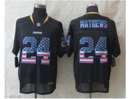 Nike San Diego Chargers 24 Ryan Mathews Black Elite USA Flag Fashion NFL Jersey