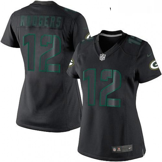 Womens Nike Green Bay Packers 12 Aaron Rodgers Limited Black Impact NFL Jersey