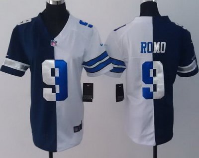 Women Nike Dallas Cowboys #9 Tony Romo Blue White Split NFL Jerseys