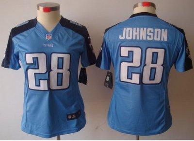 Women Nike Tennessee Titans 28# Chris Johnson Light Blue Game LIMITED NFL Jerseys