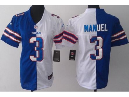 Women Nike Buffalo Bills 3 EJ Manuel Blue White Split Jerseys