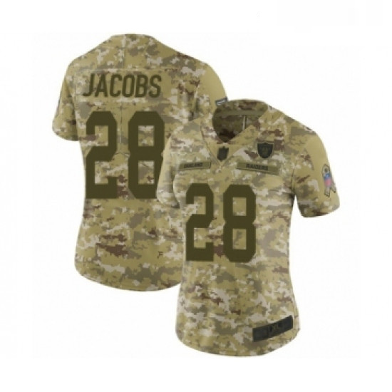 Womens Oakland Raiders 28 Josh Jacobs Limited Camo 2018 Salute to Service Football Jersey