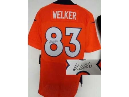 Nike Denver Broncos 83 Wes Welker Orange Elite Signed NFL Jersey