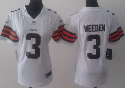 Women Nike Cleveland Browns 3 Brandon Weeden White NFL Jerseys