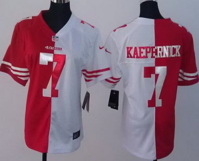 Women Nike San Francisco 49ers 7 Colin Kaepernick Red White Split NFL Jerseys