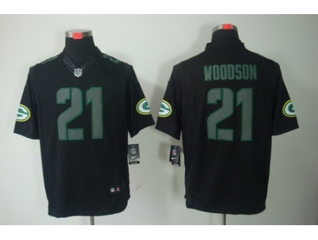 Nike Green Bay Packers 21 Charles Woodson Black Limited Impact Jersey