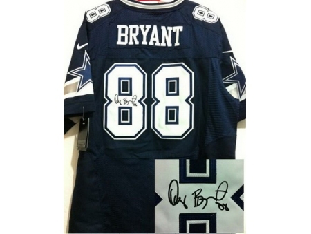 Nike Dallas Cowboys 88 Dez Bryant Blue Elite Signed NFL Jersey