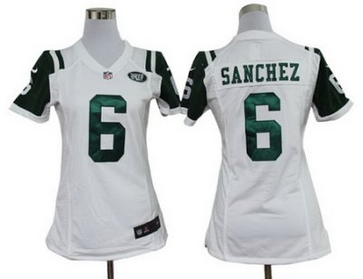 Women Nike New York Jets 6# Mark Sanchez White Jerseys