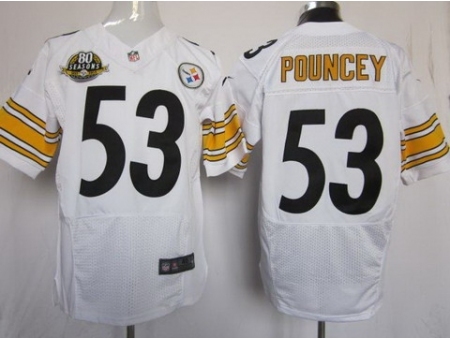 Nike Pittsburgh Steelers 53 Maurkice Pouncey White Elite W 80 Anniversary Patch NFL Jersey