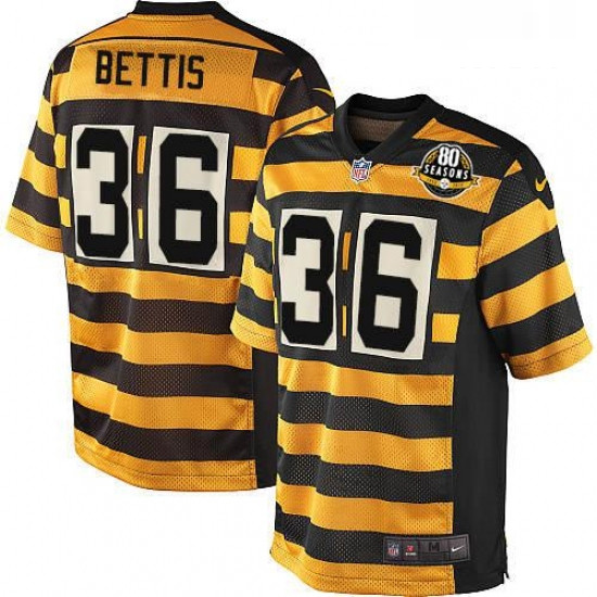 Mens Nike Pittsburgh Steelers 36 Jerome Bettis Game YellowBlack Alternate 80TH Anniversary Throwback