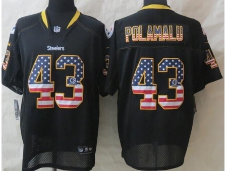 Nike Pittsburgh Steelers 43 Troy Polamalu Black Elite USA Flag Fashion NFL Jersey