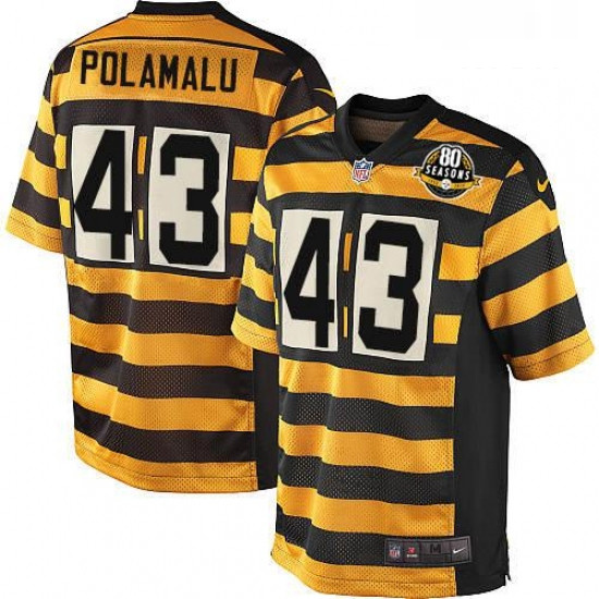 Mens Nike Pittsburgh Steelers 43 Troy Polamalu Game YellowBlack Alternate 80TH Anniversary Throwback