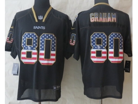 Nike New Orleans Saints 80 Jimmy Graham Black Elite USA Flag Fashion NFL Jersey