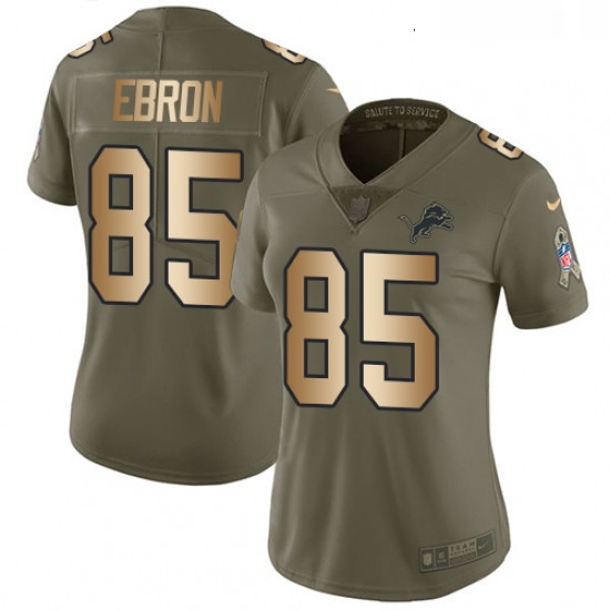 Womens Nike Detroit Lions 85 Eric Ebron Limited OliveGold Salute