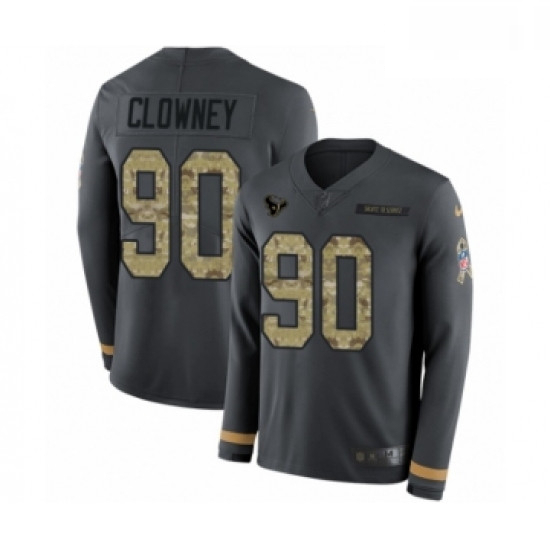 Men Nike Houston Texans 90 Jadeveon Clowney Limited Black Salute to Service Therma Long Sleeve NFL J