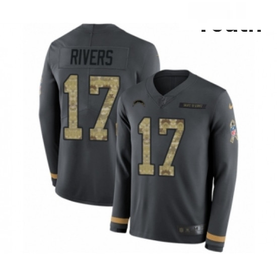 Youth Nike Los Angeles Chargers 17 Philip Rivers Limited Black Salute to Service Therma Long Sleeve 