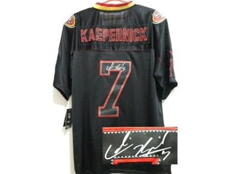 Nike San Francisco 49ers 7 Colin Kaepernick Black Elite Light Out Signed NFL Jersey