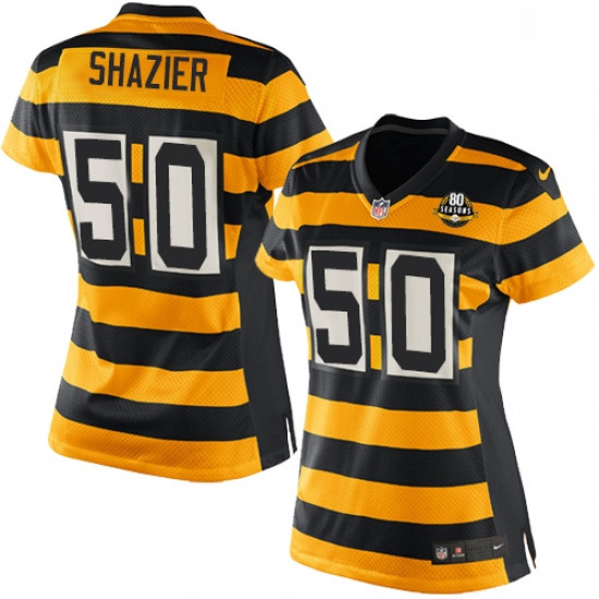 Womens Nike Pittsburgh Steelers 50 Ryan Shazier Elite YellowBlack Alternate 80TH Anniversary Throwba