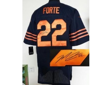 Nike Chicago Bears 22 Matt Forte Blue Elite Orange Number Signed NFL Jersey