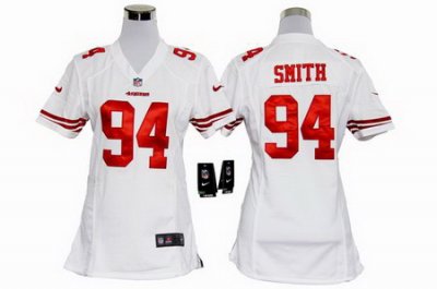 Women Nike San Francisco 49ers #94 Justin Smith White Jersey