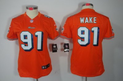 Women Nike Miami Dolphins 91# Cameron Wake Orange Color[NIKE LIMITED Jersey]