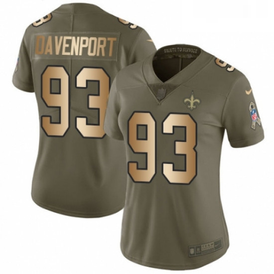 Womens Nike New Orleans Saints 93 Marcus Davenport Limited OliveGold 2017 Salute to Service NFL Jers