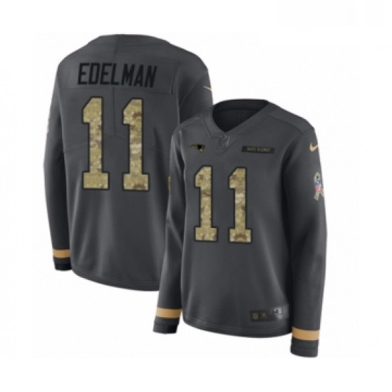 Womens Nike New England Patriots 11 Julian Edelman Limited Black Salute to Service Therma Long Sleev