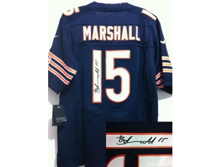 Nike Chicago Bears 15 Brandon Marshall Blue Elite Signed NFL Jersey