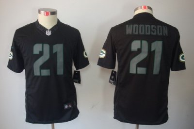 Nike Youth Green Bay Packers #21 Woodson Black Jerseys[Impact Limited]