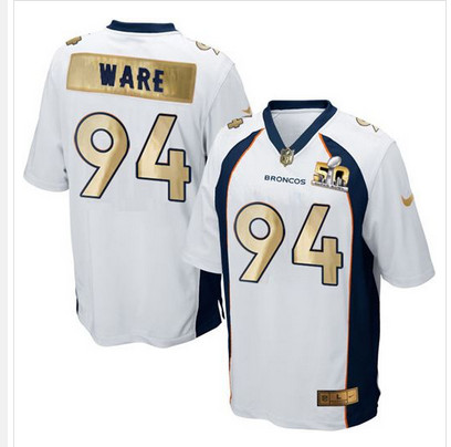 Nike Broncos #94 DeMarcus Ware White Mens Stitched NFL Game Super Bowl 50 Collection Jersey